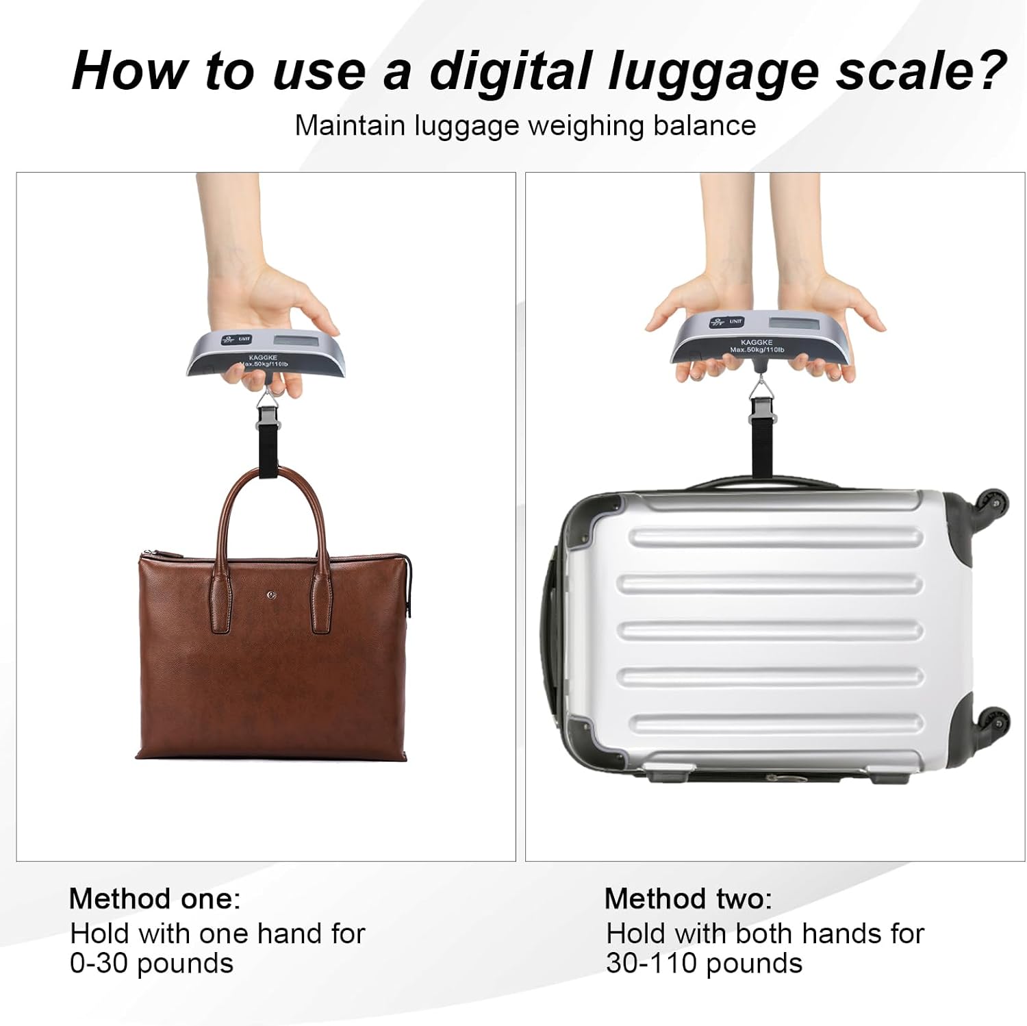 2-Pack Travel Digital Luggage Scale - Portable Luggage Scale -Luggage Scales for Suitcases - Ideal for Travel Scale Luggage Weight - 110LB/50KG, Includes Battery - Temperature Display Luggage Scale - Image 2