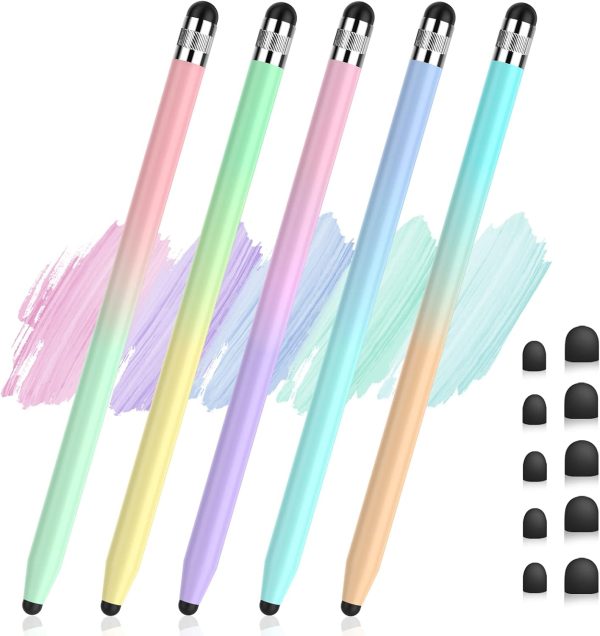 5 Pack Stylus Pens for Touch Screens, Stylushome Dual-end High Sensitivity Capacitive Stylus for iPad, iPhone, Android Smartphone and Tablets All Universal Touchscreen Devices with 10 Rubber Tips