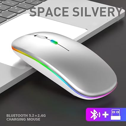 Wireless Bluetooth Mouse,LED Dual Mode Rechargeable Silent Slim Laptop Mouse,Portable(BT5.2+USB Receiver) Dual Mode Computer Mice,for Laptop,Desktop Computer,ipad Tablet,Phone,Mac(Sliver White) - Image 4
