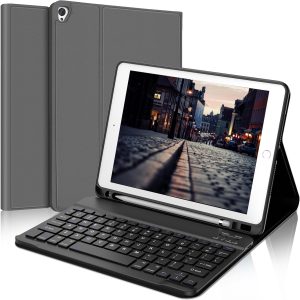 D DINGRICH iPad Case 10.2 with Keyboard, Slim Smart Case - Built-in Pencil Holder - Protective Folio Stand Cover - Detachable Bluetooth Keyboard - iPad Keyboard Case 9th/8th/7th Generation, Space Gray