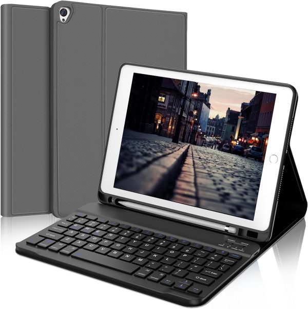 D DINGRICH iPad Case 10.2 with Keyboard, Slim Smart Case - Built-in Pencil Holder - Protective Folio Stand Cover - Detachable Bluetooth Keyboard - iPad Keyboard Case 9th/8th/7th Generation, Space Gray