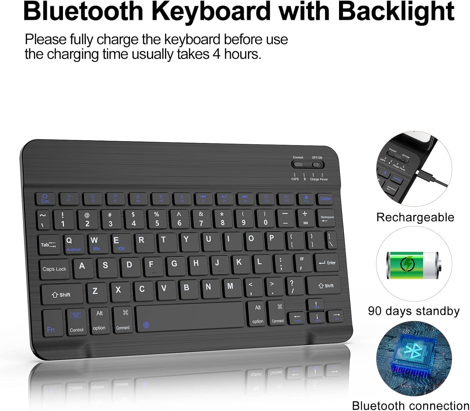 D DINGRICH iPad Case 10.2 with Keyboard, Slim Smart Case - Built-in Pencil Holder - Protective Folio Stand Cover - Detachable Bluetooth Keyboard - iPad Keyboard Case 9th/8th/7th Generation, Space Gray - Image 6