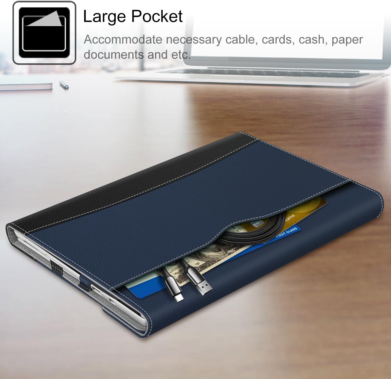 Fintie Case for 12.3 Inch Microsoft Surface Pro 7 Plus, Surface Pro 7, Surface Pro 6, Pro 5, Pro 4, Pro 3 - Portfolio Business Cover with Pocket, Compatible with Type Cover Keyboard, Navy - Image 4
