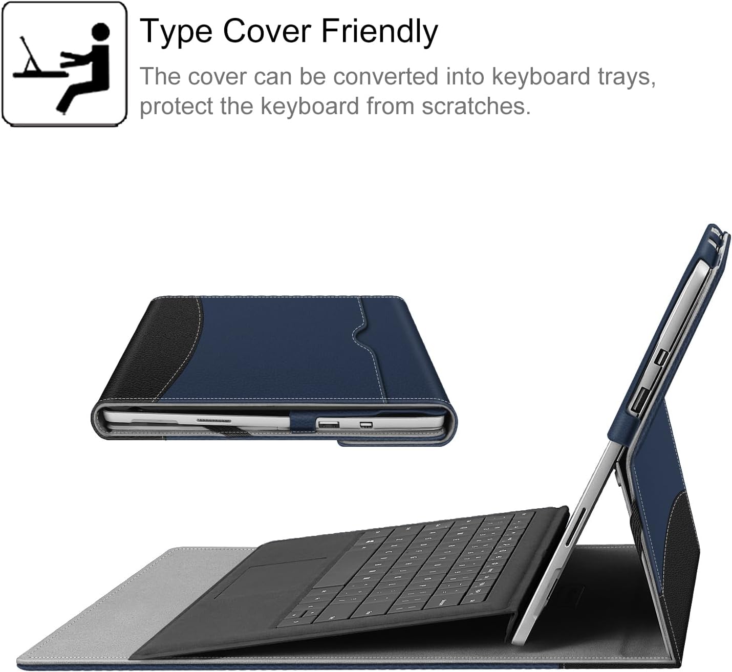 Fintie Case for 12.3 Inch Microsoft Surface Pro 7 Plus, Surface Pro 7, Surface Pro 6, Pro 5, Pro 4, Pro 3 - Portfolio Business Cover with Pocket, Compatible with Type Cover Keyboard, Navy - Image 6