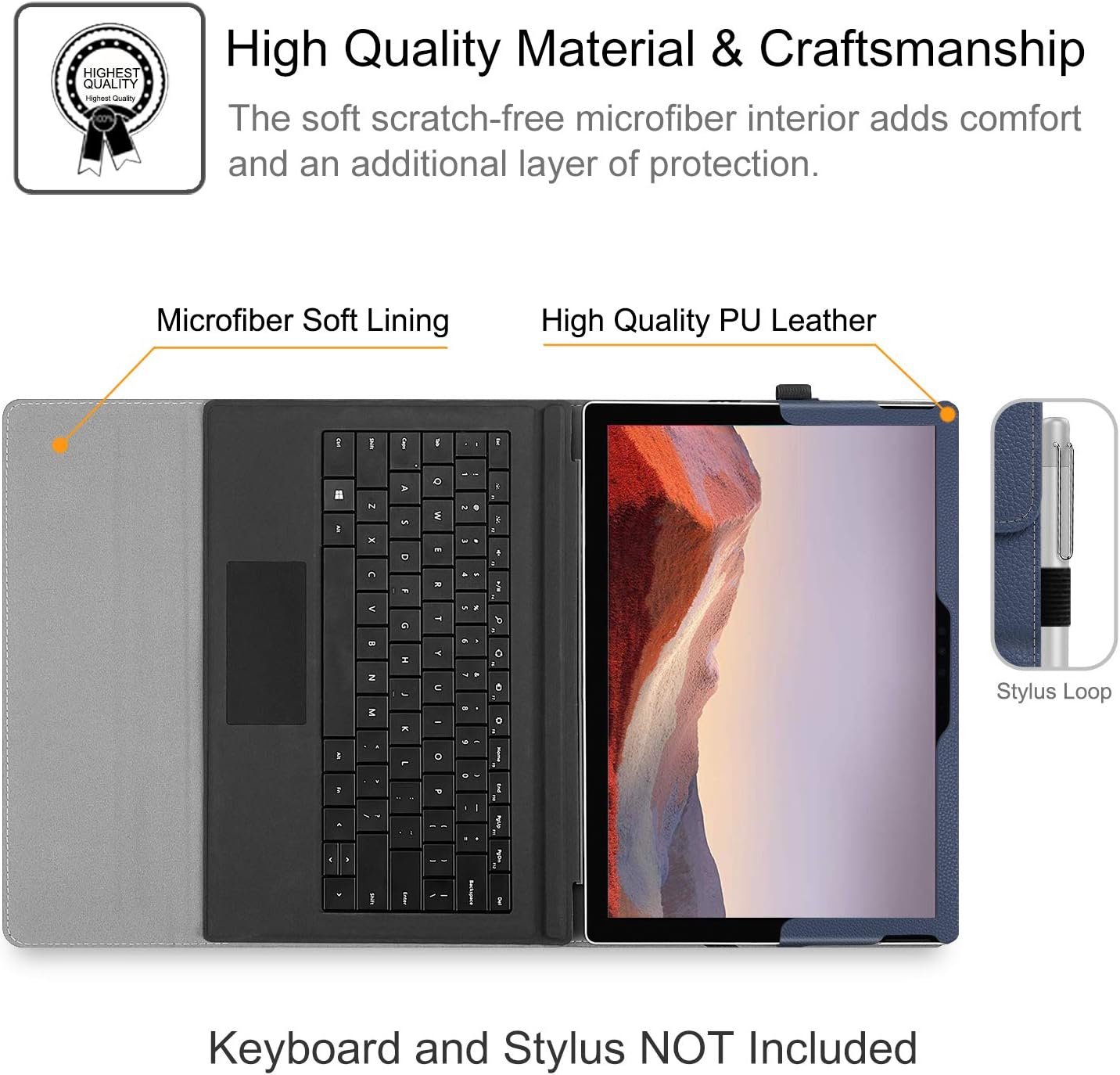Fintie Case for 12.3 Inch Microsoft Surface Pro 7 Plus, Surface Pro 7, Surface Pro 6, Pro 5, Pro 4, Pro 3 - Portfolio Business Cover with Pocket, Compatible with Type Cover Keyboard, Navy - Image 8