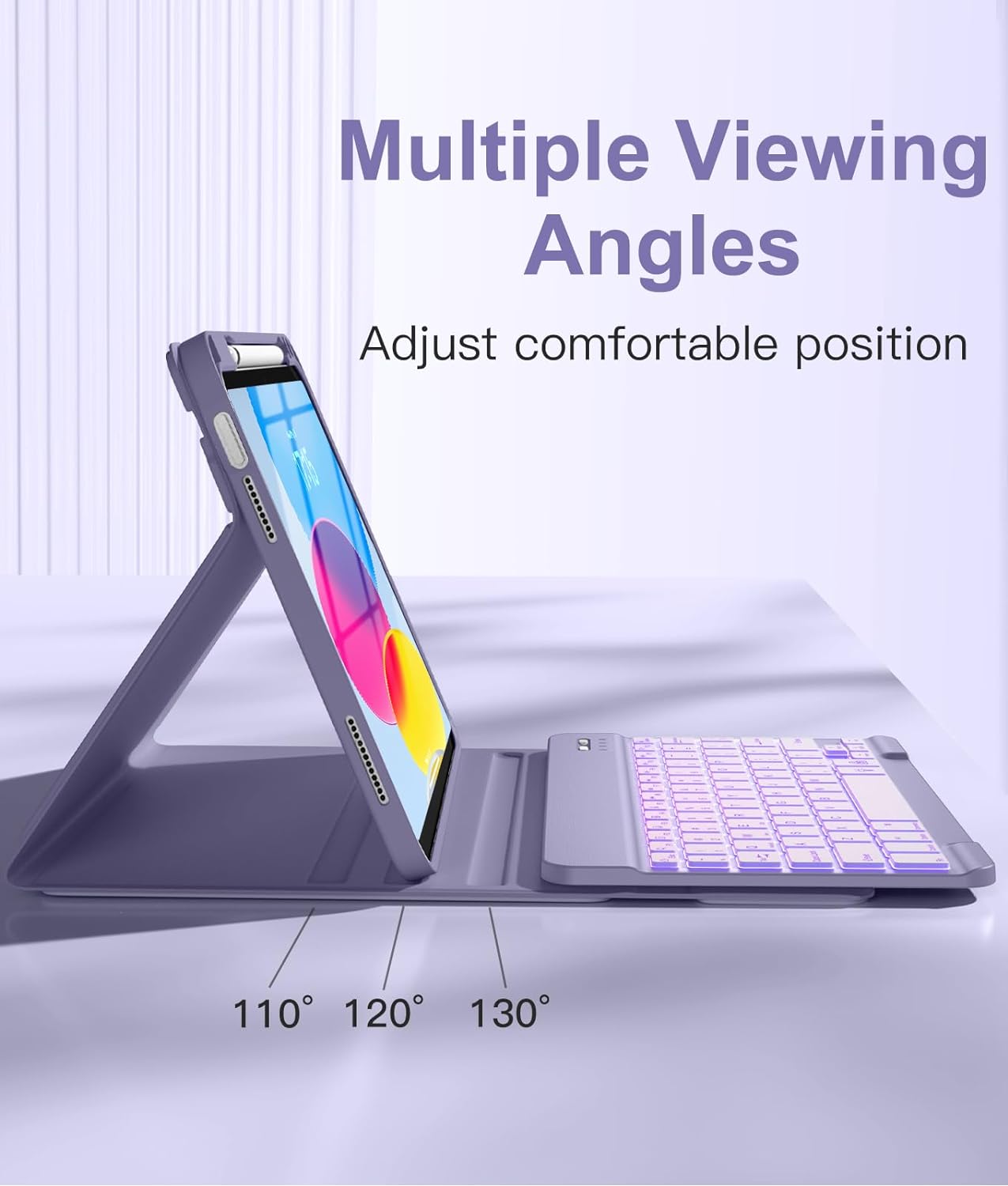 Hamile for iPad 10th Generation Case with Keyboard 10.9 Inch - 7 Colors Backlit Wireless Detachable Folio Keyboard Cover with Pencil Holder for New iPad 10th Gen 2022 (Lavender) - Image 5