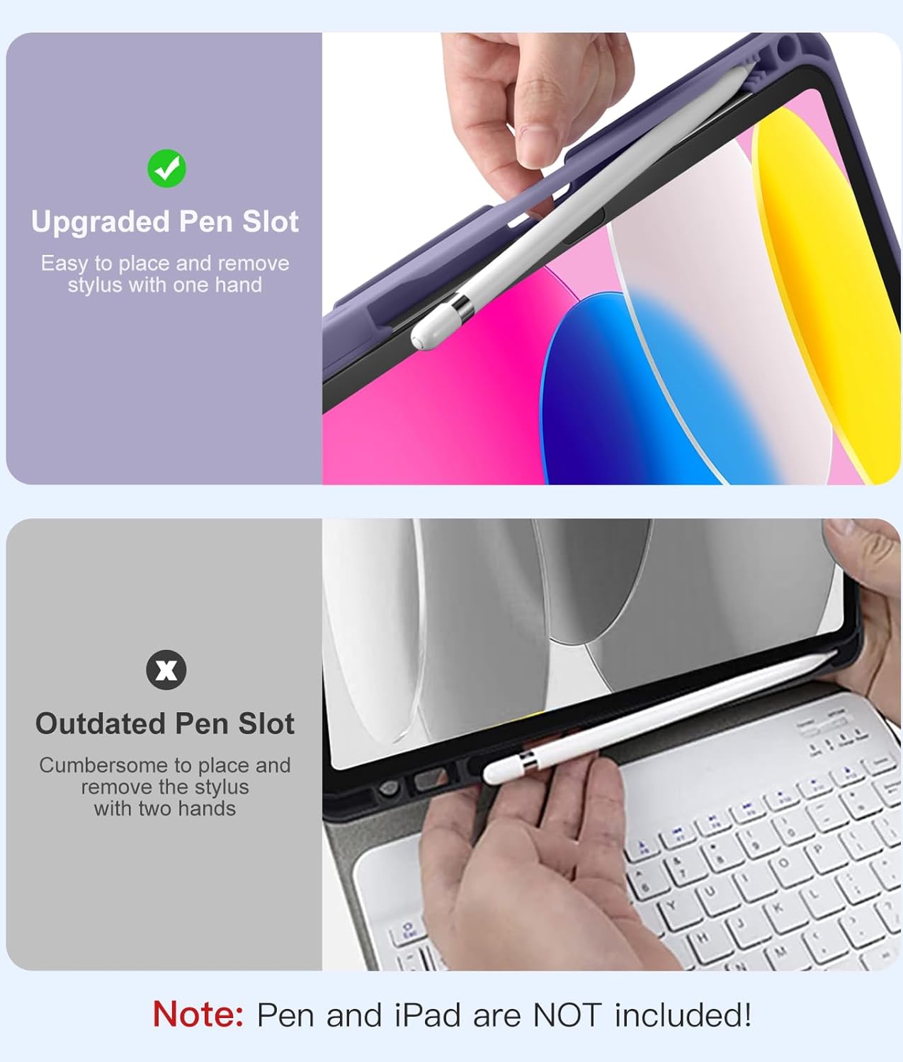 Hamile for iPad 10th Generation Case with Keyboard 10.9 Inch - 7 Colors Backlit Wireless Detachable Folio Keyboard Cover with Pencil Holder for New iPad 10th Gen 2022 (Lavender) - Image 6