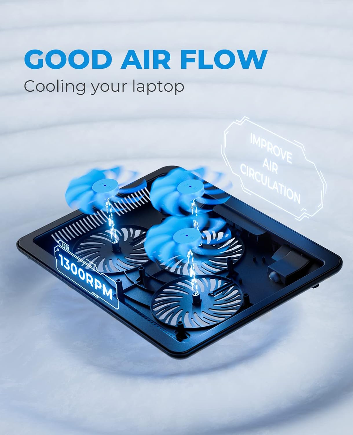 havit Laptop Cooling Pad, HV-F2056 15.6-17'' Slim Portable USB Powered (3 Fans), Black/Blue - Image 7