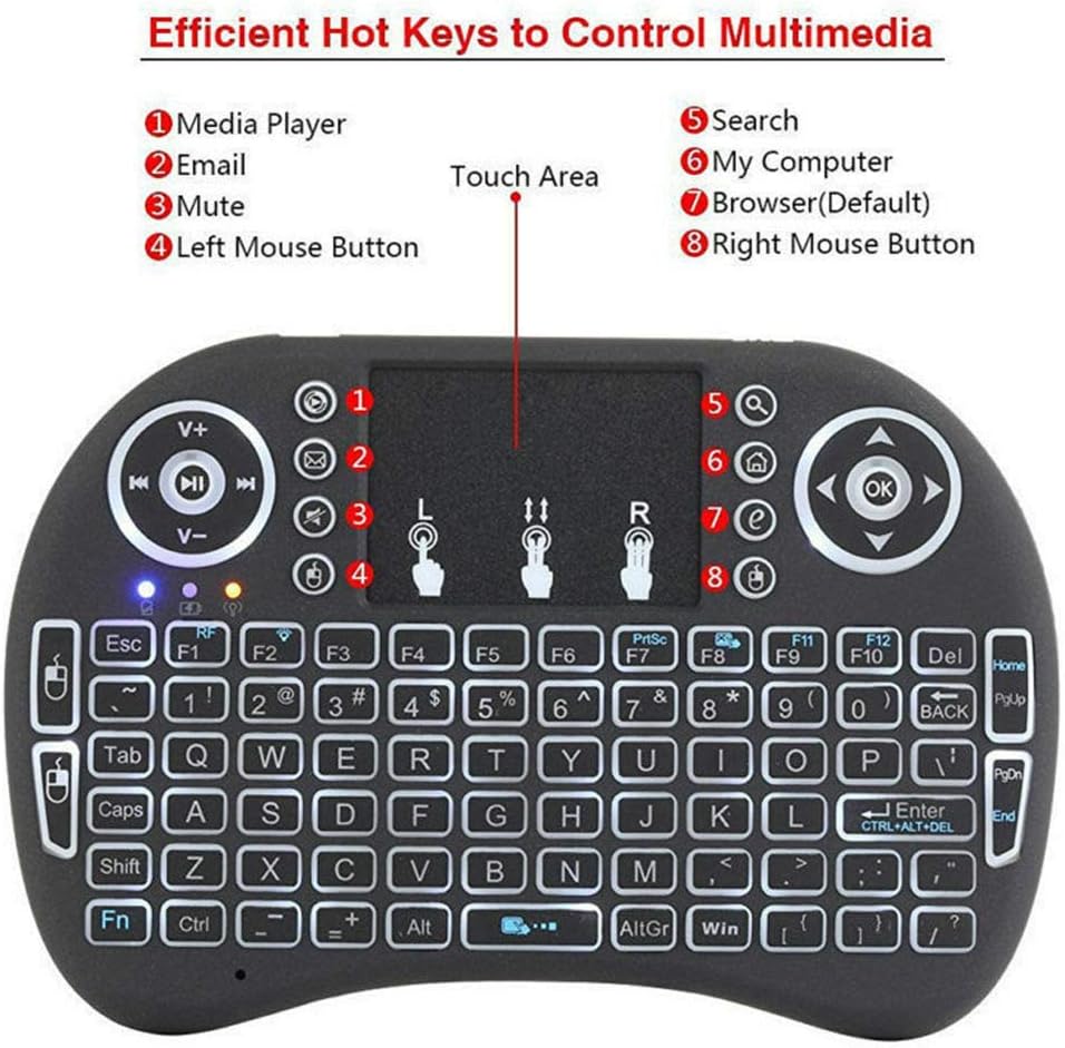 Multi-Media Remote Control w. Touchpad Handheld Backlit Keyboard for PC, Laptop, Tablet, Smart TV, Android TV Box. - Image 6