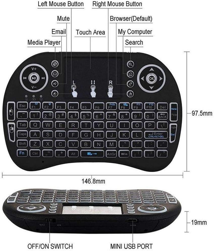 Multi-Media Remote Control w. Touchpad Handheld Backlit Keyboard for PC, Laptop, Tablet, Smart TV, Android TV Box. - Image 7