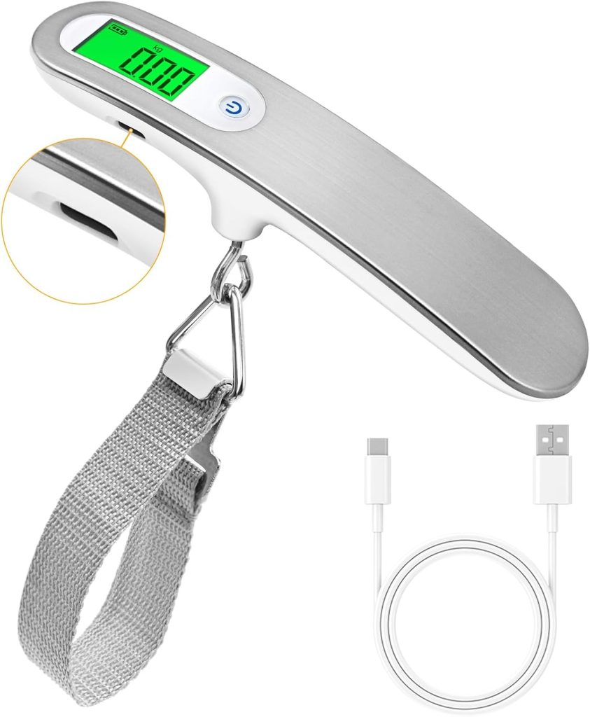 Rechargeable Luggage Scale with Strap & Type-C Port - Portable, Digital, High-Precision, and Ideal for Backpacks, Suitcases, and Carry-Ons - Up to 110lb/50kg Capacity -Strap