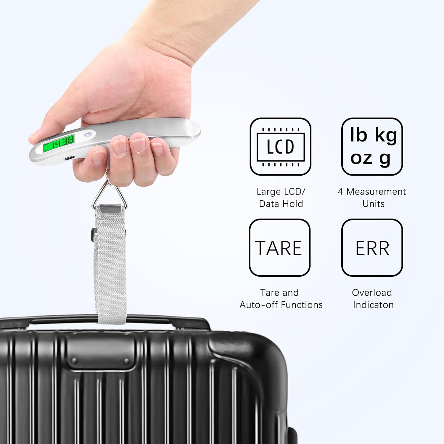 Rechargeable Luggage Scale with Strap & Type-C Port - Portable, Digital, High-Precision, and Ideal for Backpacks, Suitcases, and Carry-Ons - Up to 110lb/50kg Capacity -Strap - Image 3