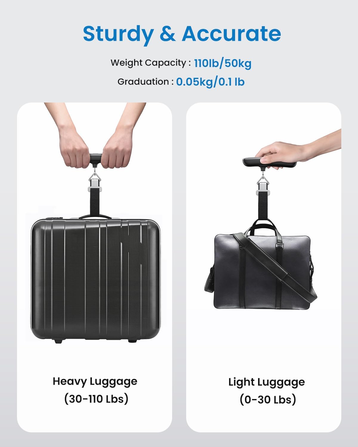 RENPHO Luggage Scale, Suitcase Scale for Travel, Baggage Weight Scale with Backlit, Portable Handheld Scale with Tare Function, Overweight Reminder, Rubber Paint, 110lb/50kg, Battery Included - Image 4