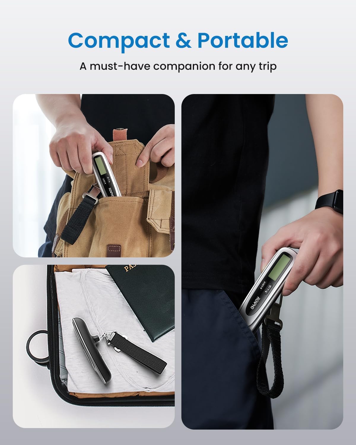 RENPHO Luggage Scale, Suitcase Scale for Travel, Baggage Weight Scale with Backlit, Portable Handheld Scale with Tare Function, Overweight Reminder, Rubber Paint, 110lb/50kg, Battery Included - Image 6
