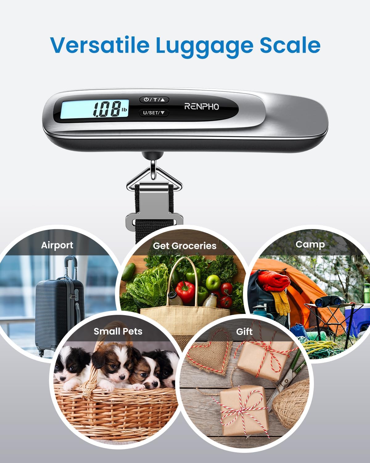 RENPHO Luggage Scale, Suitcase Scale for Travel, Baggage Weight Scale with Backlit, Portable Handheld Scale with Tare Function, Overweight Reminder, Rubber Paint, 110lb/50kg, Battery Included - Image 7