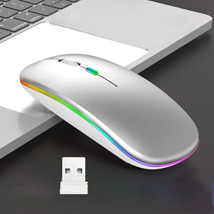 Wireless Bluetooth Mouse,LED Dual Mode Rechargeable Silent Slim Laptop Mouse,Portable(BT5.2+USB Receiver) Dual Mode Computer Mice,for Laptop,Desktop Computer,ipad Tablet,Phone,Mac(Sliver White) - Image 2