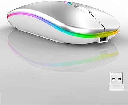 Wireless Bluetooth Mouse,LED Dual Mode Rechargeable Silent Slim Laptop Mouse,Portable(BT5.2+USB Receiver) Dual Mode Computer Mice,for Laptop,Desktop Computer,ipad Tablet,Phone,Mac(Sliver White) - Image 5