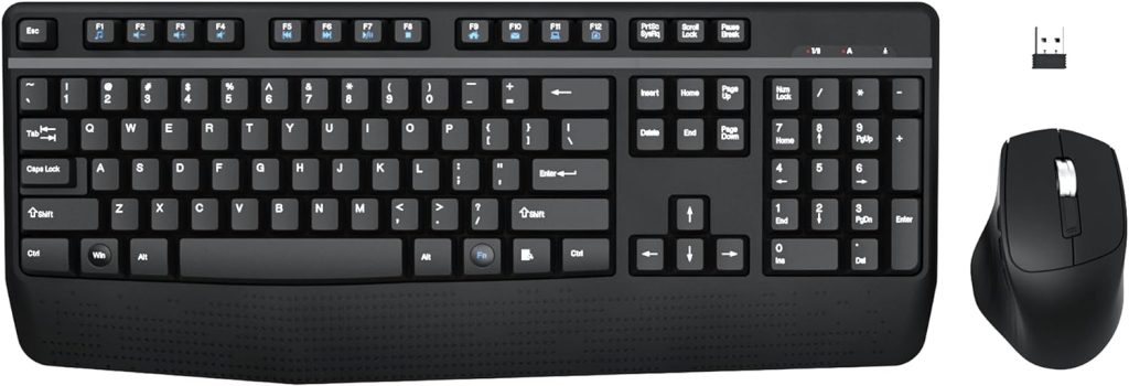 Wireless Keyboard and Mouse Combo, MARVO 2.4G Ergonomic Wireless Computer Keyboard with Phone Tablet Holder, Silent Mouse with 6 Button, Compatible with MacBook, Windows (Grey)