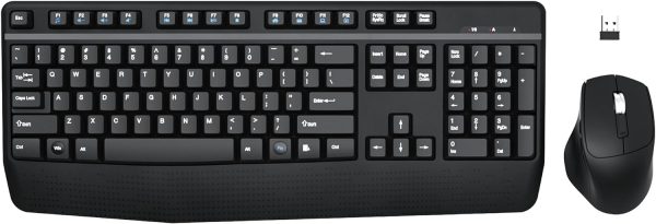 Wireless Keyboard and Mouse Combo, MARVO 2.4G Ergonomic Wireless Computer Keyboard with Phone Tablet Holder, Silent Mouse with 6 Button, Compatible with MacBook, Windows (Grey)