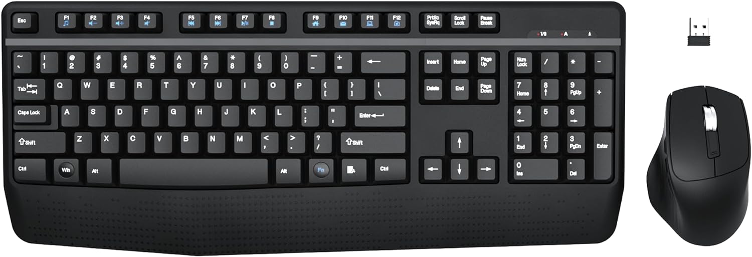 Wireless Keyboard and Mouse Combo, MARVO 2.4G Ergonomic Wireless Computer Keyboard with Phone Tablet Holder, Silent Mouse with 6 Button, Compatible with MacBook, Windows (Grey)