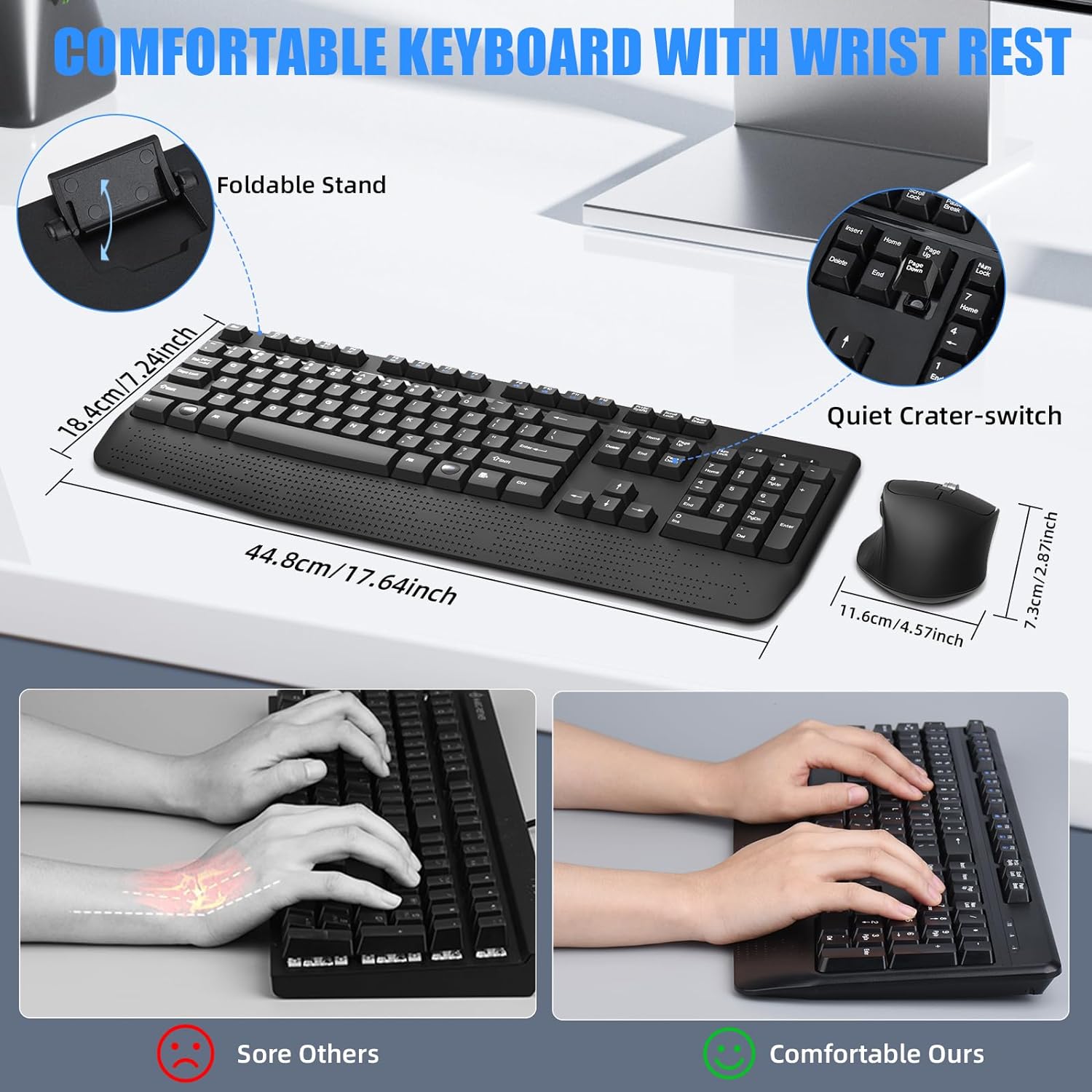 Wireless Keyboard and Mouse Combo, MARVO 2.4G Ergonomic Wireless Computer Keyboard with Phone Tablet Holder, Silent Mouse with 6 Button, Compatible with MacBook, Windows (Grey) - Image 2