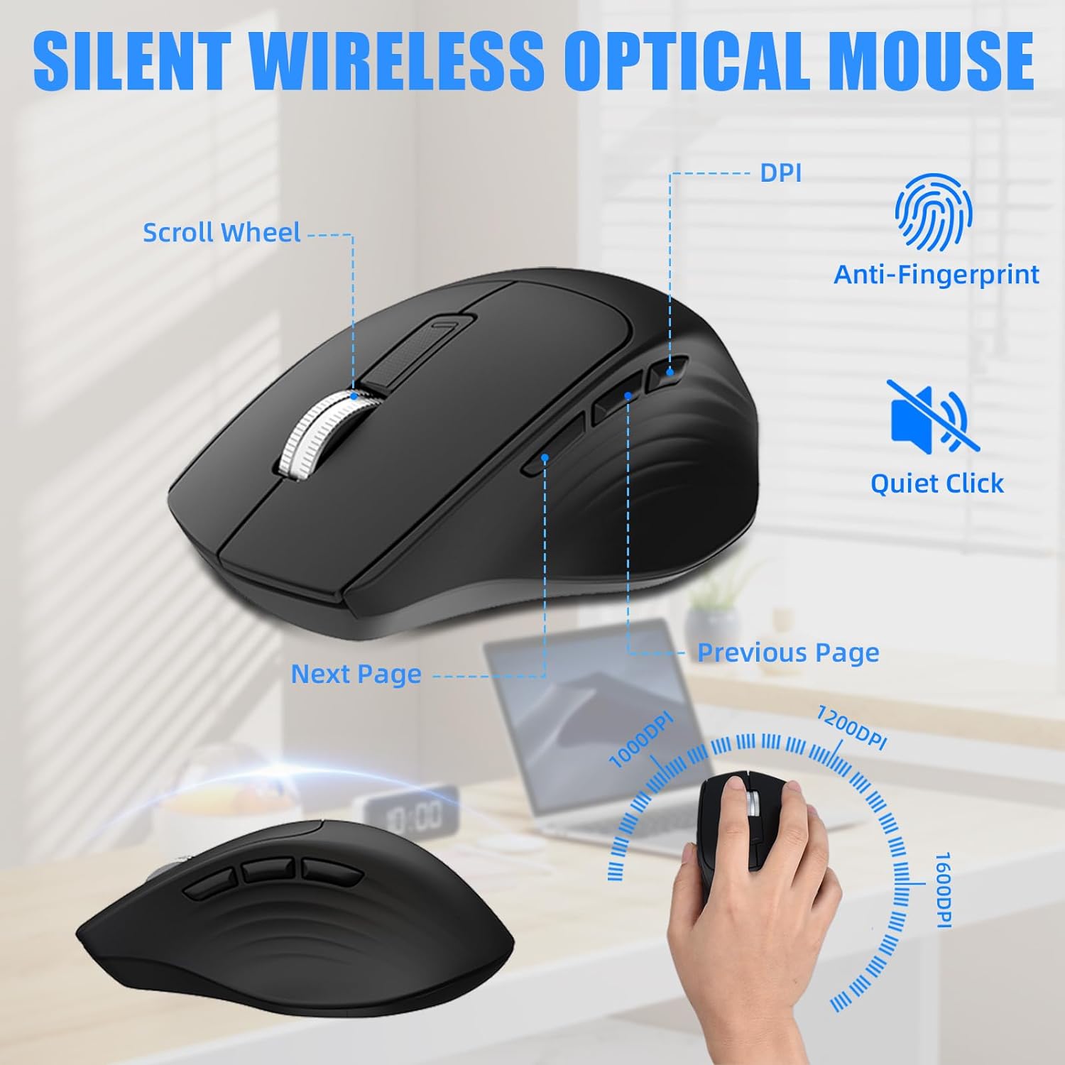 Wireless Keyboard and Mouse Combo, MARVO 2.4G Ergonomic Wireless Computer Keyboard with Phone Tablet Holder, Silent Mouse with 6 Button, Compatible with MacBook, Windows (Grey) - Image 5