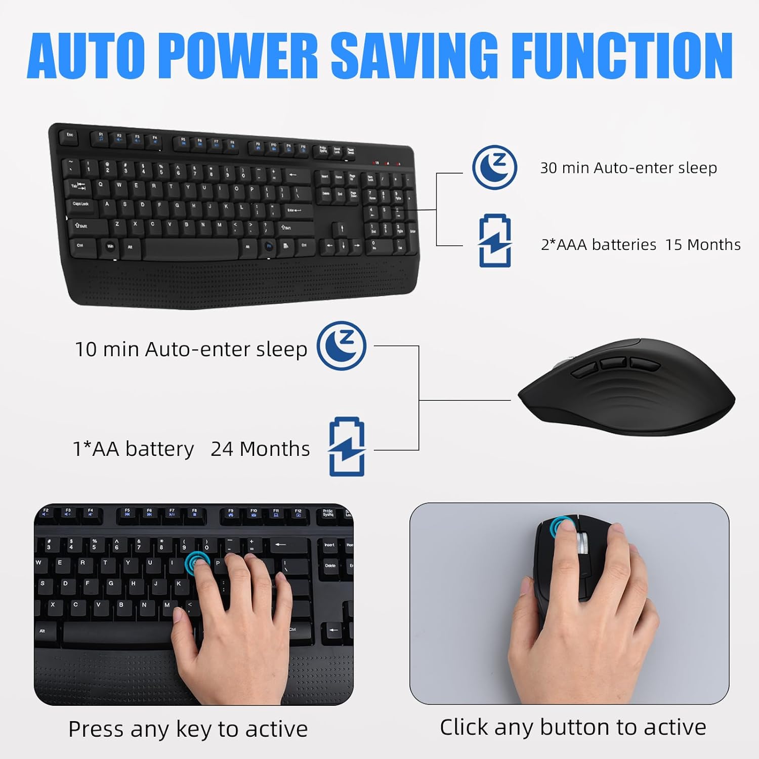 Wireless Keyboard and Mouse Combo, MARVO 2.4G Ergonomic Wireless Computer Keyboard with Phone Tablet Holder, Silent Mouse with 6 Button, Compatible with MacBook, Windows (Grey) - Image 6