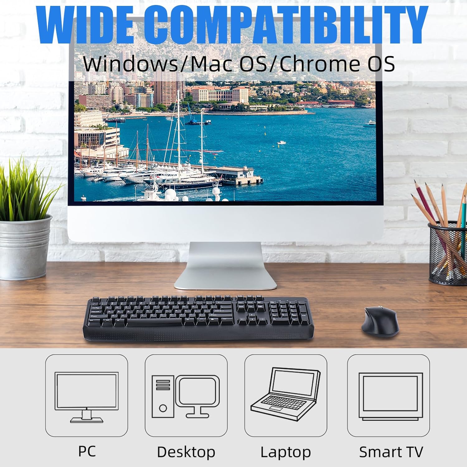 Wireless Keyboard and Mouse Combo, MARVO 2.4G Ergonomic Wireless Computer Keyboard with Phone Tablet Holder, Silent Mouse with 6 Button, Compatible with MacBook, Windows (Grey) - Image 7