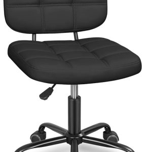 Armless Home Office Desk Chair with Wheels, Modern Ergonomic Drafting Rolling Chair with 360° Swivel Wheels,Height Adjustable Computer Task Chairs for Small Space, White