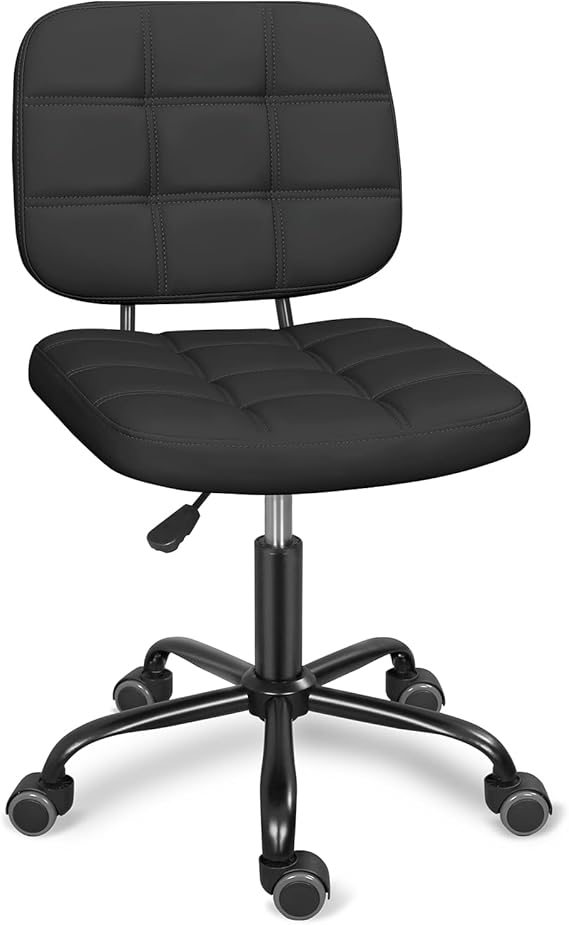 Armless Home Office Desk Chair with Wheels, Modern Ergonomic Drafting Rolling Chair with 360° Swivel Wheels,Height Adjustable Computer Task Chairs for Small Space, White