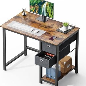 SMUG Computer Desk with Storage Drawers, 40 Inch Small Office Desk Modern Simple Workstation Study Writing Table for Home Bedroom, Rustic Brown