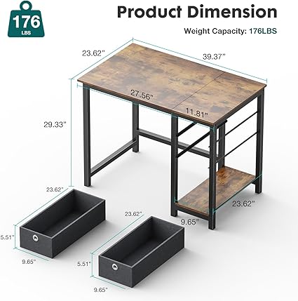 SMUG Computer Desk with Storage Drawers, 40 Inch Small Office Desk Modern Simple Workstation Study Writing Table for Home Bedroom, Rustic Brown - Image 3