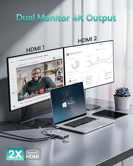 Baseus Laptop Docking Station Dual Monitor 4K@120Hz, 9 in 1 USB C Hub with 2 HDMI, 1000Mbps LAN, 100W PD, 3 USB, SD Card Reader, USB C Dock Compatible with iPhone 15/Mac/Dell/HP/Surface/Steam Deck - Image 3