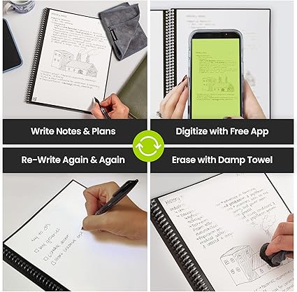 Rocketbook Fusion Reusable Undated Productivity Planner, Letter Size 8.5x11, Gray - Goals, Monthly and Weekly Calendar, Daily To-do List, Lined and Dotted Notes Pages - Image 4